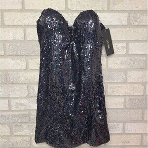 DO+BE Holographic Black Sequin Mini Dress Size Medium